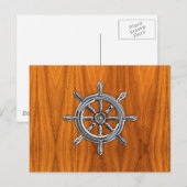 Nautisch wiel op Teak Veneer Briefkaart (Voorkant / Achterkant)