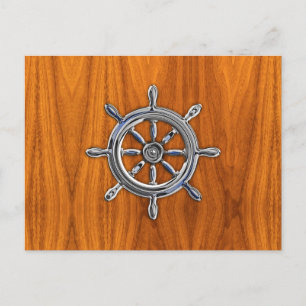 Nautisch wiel op Teak Veneer Briefkaart
