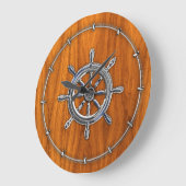 Nautisch wiel op Teak Veneer Grote Klok (Hoek)