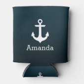 Nautisch wit anker blauw ombre gepersonaliseerde n blikjeskoeler (Voorkant)