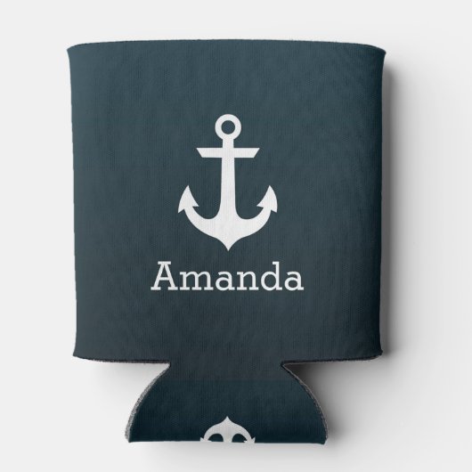 Nautisch wit anker blauw ombre gepersonaliseerde n blikjeskoeler (Achterkant)