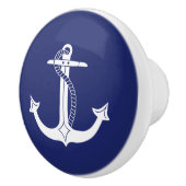 Nautisch wit anker met touw op marineblauw keramische knop (Rechts)