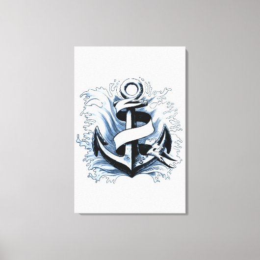 nautisch Zee blauw anker Canvas Afdruk (Voorkant)