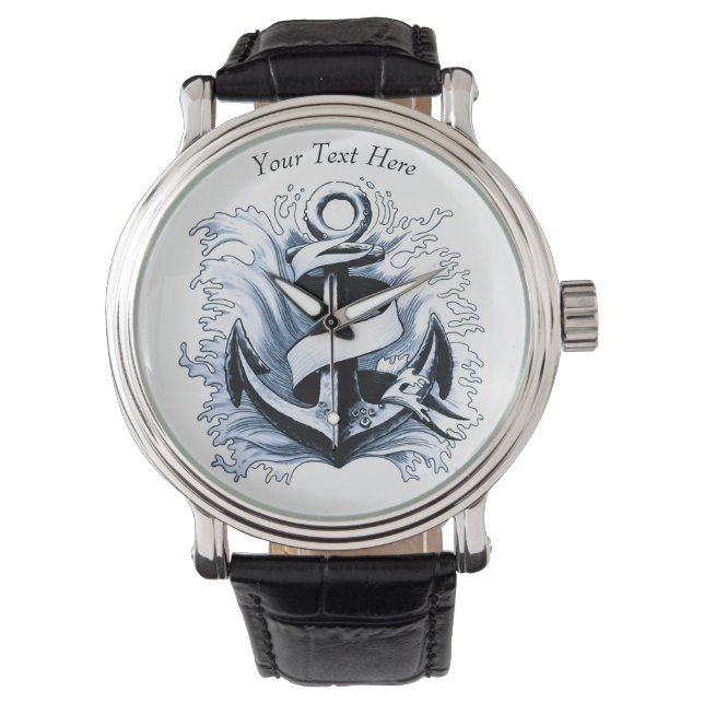 nautisch Zee blauw anker Horloge (Voorkant)