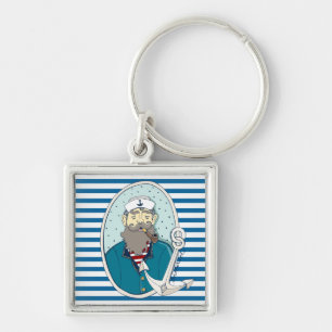 Nautisch Zee Captain Blue and White Stripe Sleutelhanger