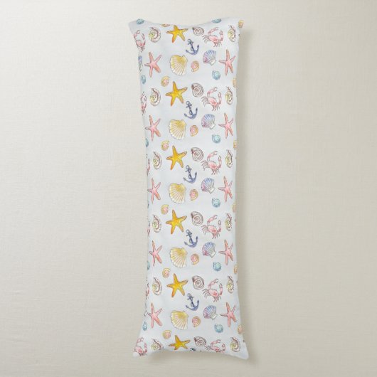 Nautisch Zee Ocean Seashells Starfish Home Bedding Lichaamskussen (Voorkant Verticaal)