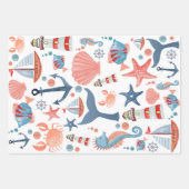 Nautisch Zee Strepen Anker Zeeschelpen Zeesterren Inpakpapier Vel (Voorkant)