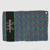 Nautisch Zee Turtle Pattern Initiaal Monogram Golfhanddoek (Horizontaal)