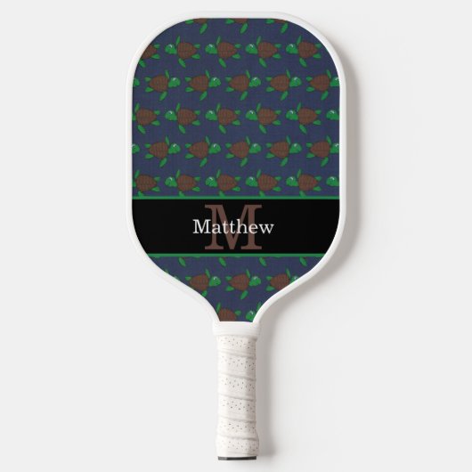 Nautisch Zee Turtle Pattern Initiaal Monogram Pickleball Paddle (Voorkant)