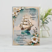 Nautisch zeilschip bruiloft opslaan van de datum save the date (Staand voorkant)