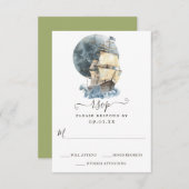 Nautisch Zeilschip Strand Bestemming Bruiloft RSVP Kaartje (Voorkant / Achterkant)