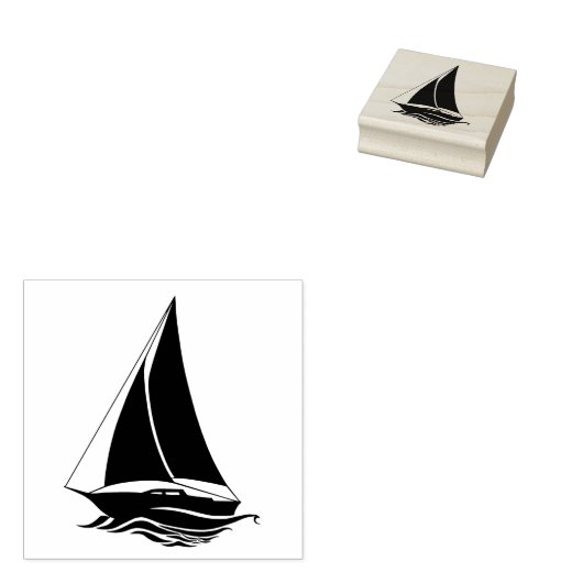 Nautisch zwart anker/zeilboot silhouet op zee 	rubberstempel (Gestempeld)