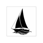 Nautisch zwart anker/zeilboot silhouet op zee 	rubberstempel (Afrduk)