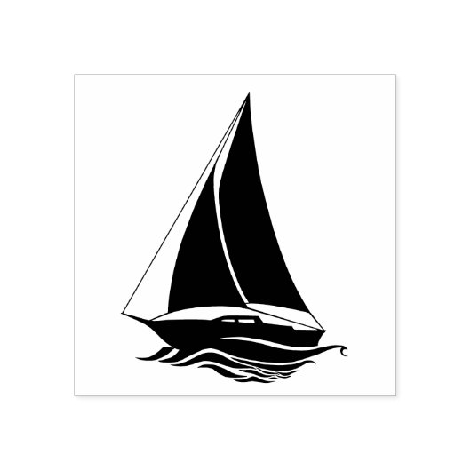 Nautisch zwart anker/zeilboot silhouet op zee 	rubberstempel (Afrduk)