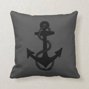 nautisch zwart-grijs ANCHOR + ROPE tweezijdig Kussen