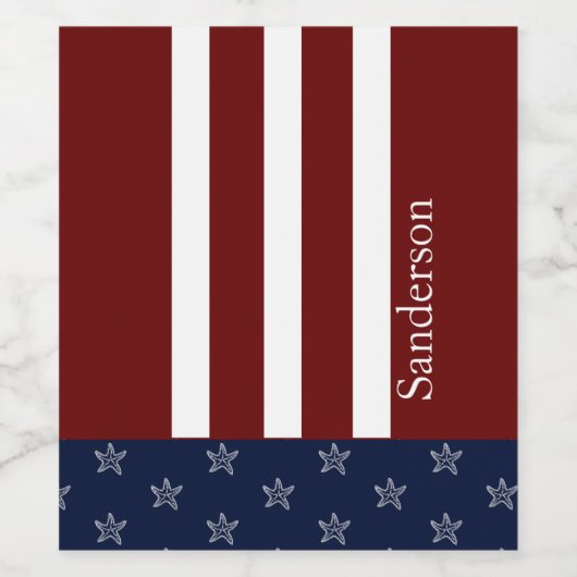 Nautische Amerikaanse vlag Rode Blauwe Starvis Wijn Etiket (Enkel label)
