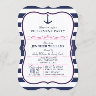 Nautische Ancho; L Navy & Pink Retirement Party Kaart