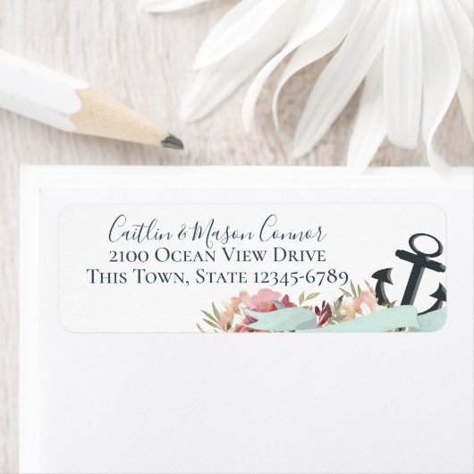 Nautische Anker Bloemen Waterverf Lint Banner Etiket (Insitu)