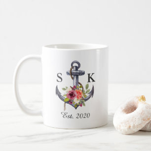 Nautische Anker Bloemige Trouwkoffiemok Koffiemok