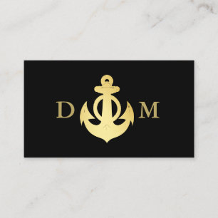 Nautische Anker Boot Kapitein Monogram Zwart Visitekaartje