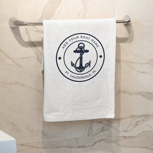 Nautische Anker Boot Naam Marine Blauw Boating Cus Badhanddoek