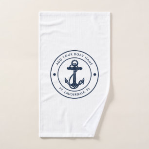 Nautische Anker Boot Naam Navy Blue Boating Swag Handdoek