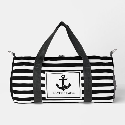 Nautische Anker Boot Naam Zwart Wit Gestreept Plunjezak (Voorkant)