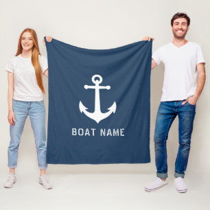 Nautische Anker Bootnaam Aqua Blue Fleece Deken