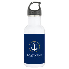 Nautische Anker Bootnaam Marine Blauw Goud Wit Waterfles