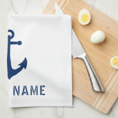 Nautische  Anker Bootnaam Navy Blauw Wit Theedoek (Quarter Fold)
