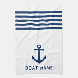 Nautische Anker Bootnaam Navy Blauw Wit Theedoek