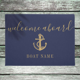 Nautische Anker Bootsnaam Blauw Goud Welkom Aan Bo Deurmat