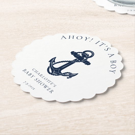 Nautische Anker Boy Baby shower Modern Custom Kartonnen Onderzetters (Gekanteld)