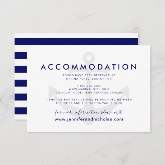 Nautische anker bruiloft accommodatie informatiekaartje (Voorkant / Achterkant)