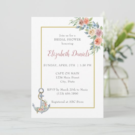 nautische anker bruiloft douche uitnodiging (Staand voorkant)