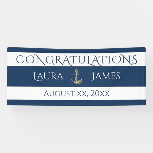 Nautische anker bruiloft receptie Gefeliciteerd Spandoek (Horizontaal)