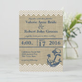 Nautische Anker Chevron Wedding Kaart (Staand voorkant)