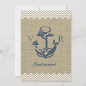 Nautische Anker Chevron Wedding Kaart (Achterkant)