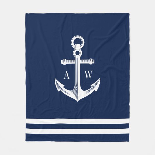 Nautische Anker Custom Monogrammen Marine Fleece Deken (Voorkant)