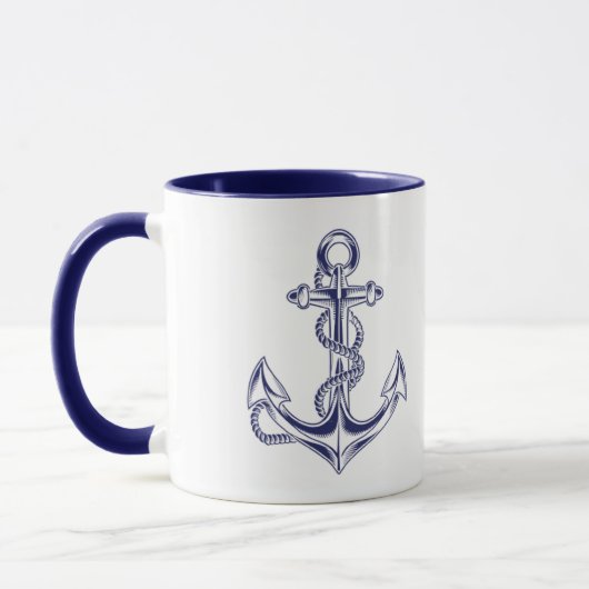 Nautische anker en touw blauw mok (Links)