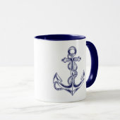 Nautische anker en touw blauw mok (Voorkant rechts)