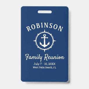 Nautische Anker Familie Reünie Navyblauw & Wit Badge