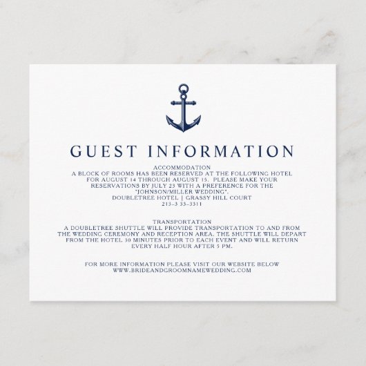 nautische anker gastinformatie informatiekaartje (Voorkant)