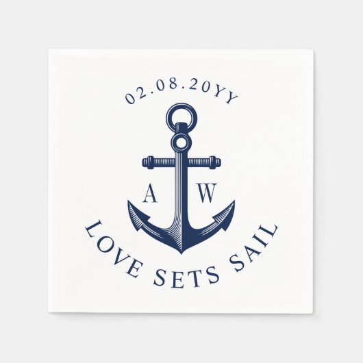 Nautische anker liefde sets zeilen aangepaste mono servetten (Voorkant)