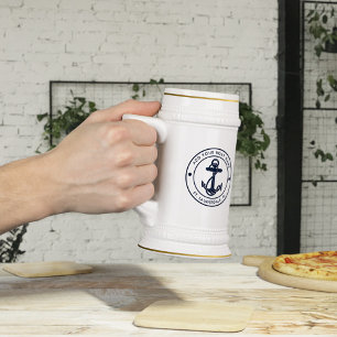 Nautische Anker Marine Blauwe Boot Naam Aangepast Bierpul