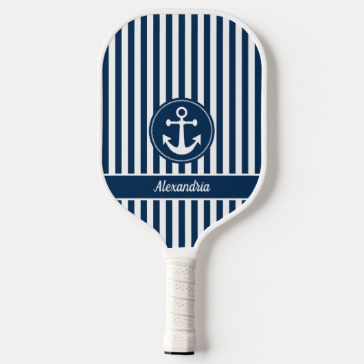 Nautische anker met touw Navy Blue Stripes Custom Pickleball Paddle (Achterkant)