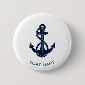Nautische Anker Navy Blue Schattigee Bootnaam Cust Ronde Button 5,7 Cm (Voorkant)