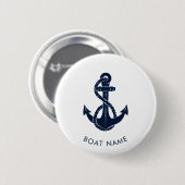 Nautische Anker Navy Blue Schattigee Bootnaam Cust Ronde Button 5,7 Cm (Voorkant /achterkant)