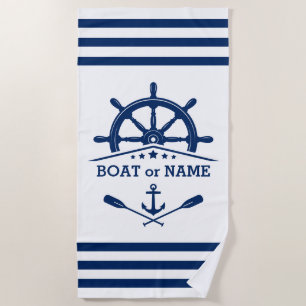 Nautische Anker Oars Helm Jouw naam Navy op Wit Strandlaken