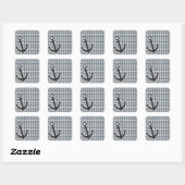 Nautische anker op houtskool kleur Houndstooth Vierkante Sticker (Vel)